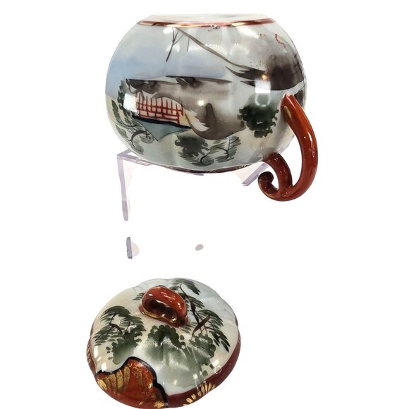 Vintage Japanese Sugar Bowl Hand-Painted Porcelain Lidded With Handles JE322 - Picture 8 of 8